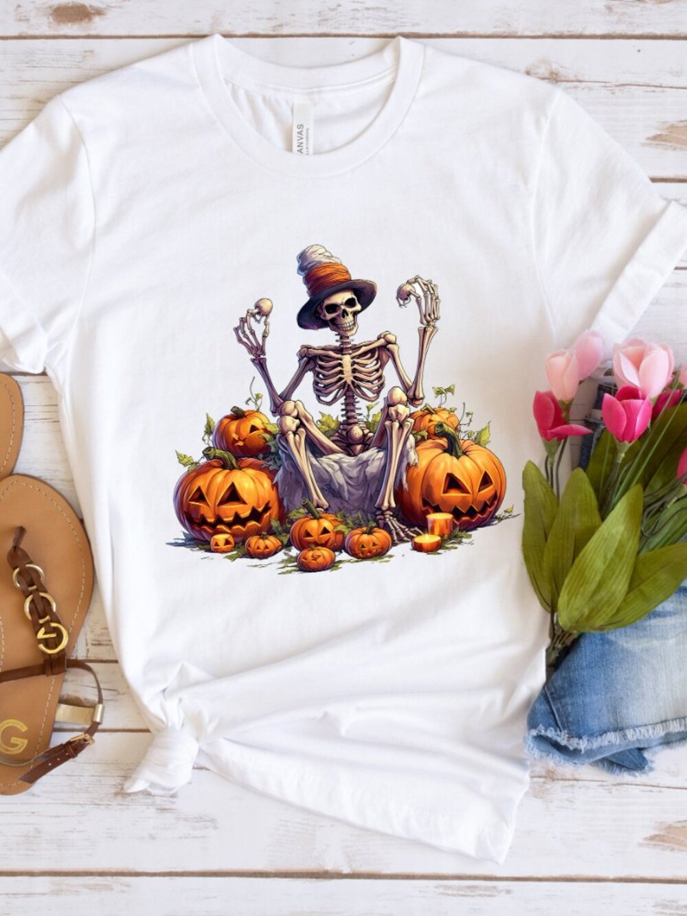 Skeleton Pumpkin Spooky Season Unisex Halloween T-Shirt